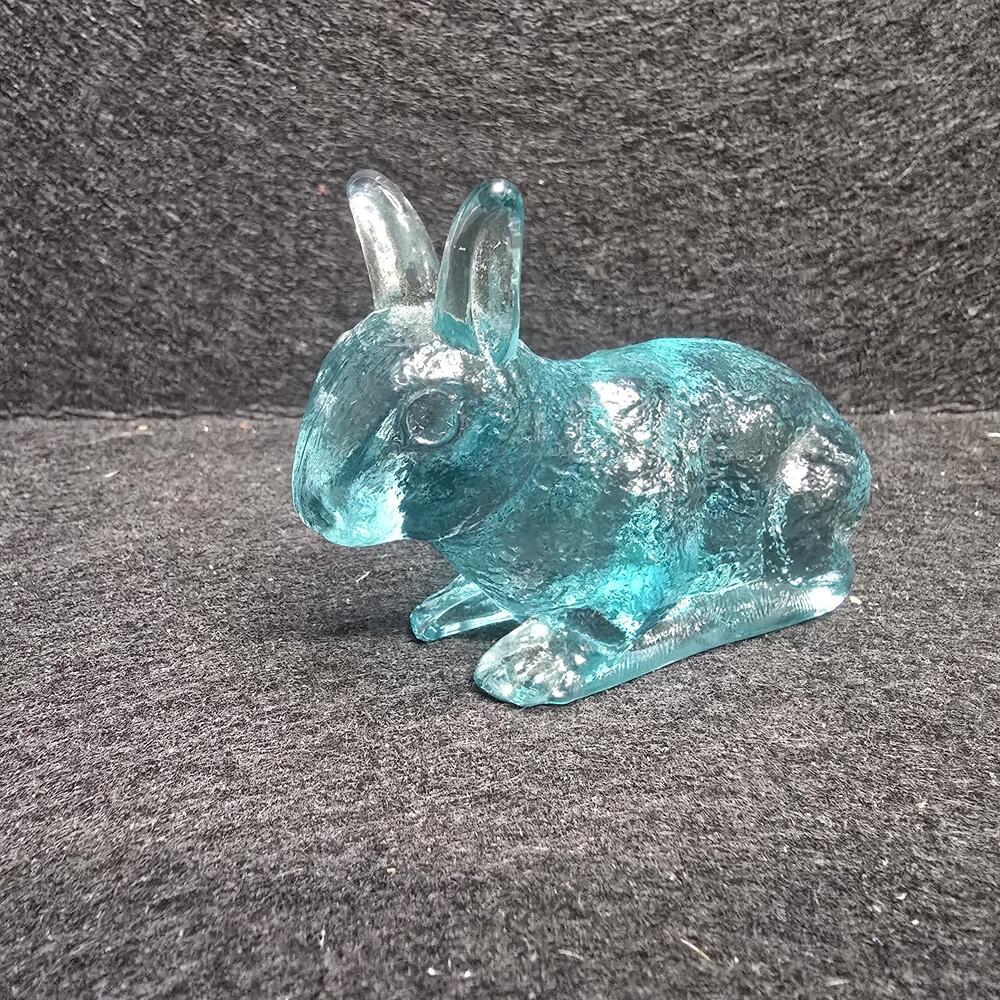 Vintage Mosser Glass Blue Bunny Rabbit 3.25" long